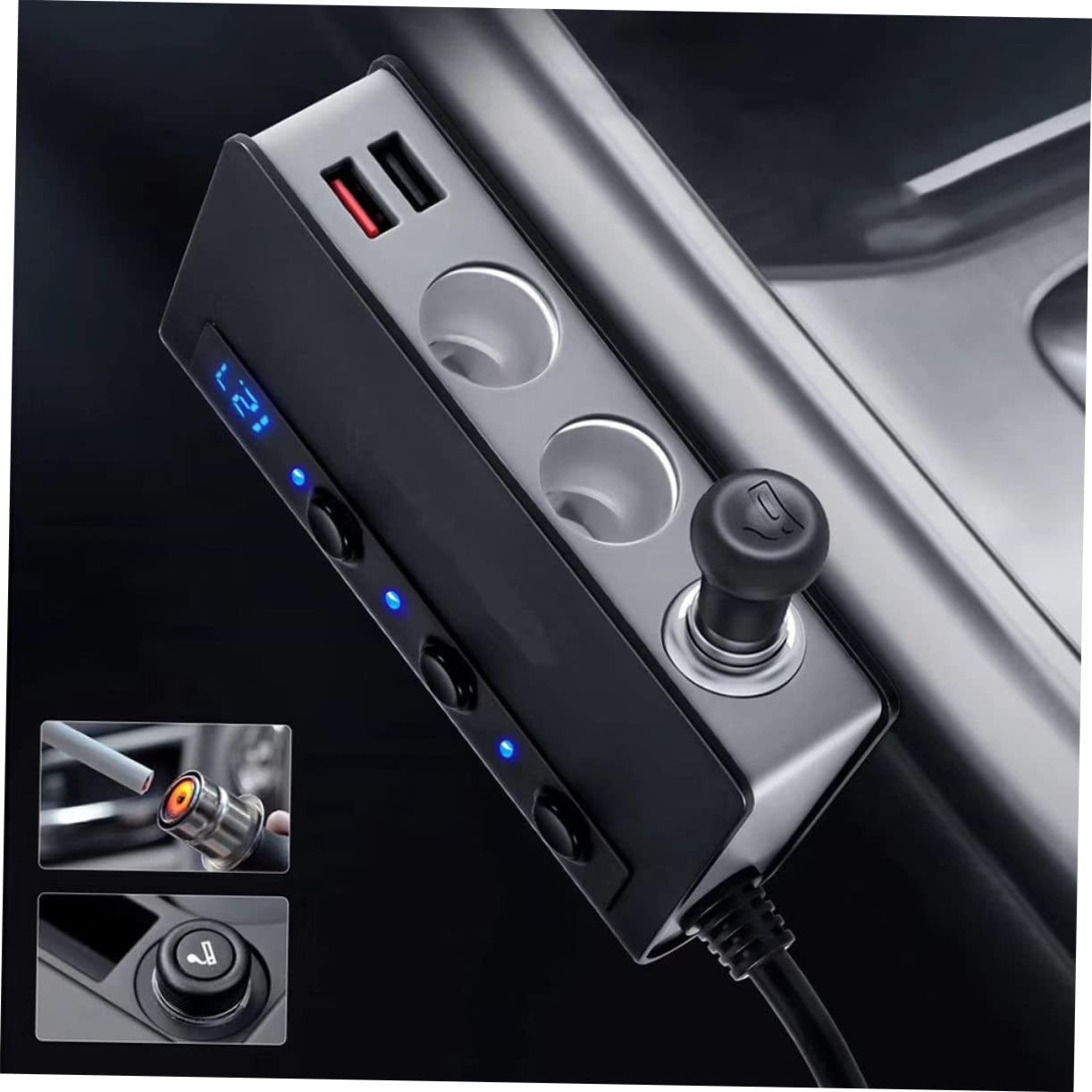HOMSFOU 180w Cargador De Coche USB y Adaptador De Mechero Múltiple para Dispositivos Móviles Interruptor y Voltímetro Led