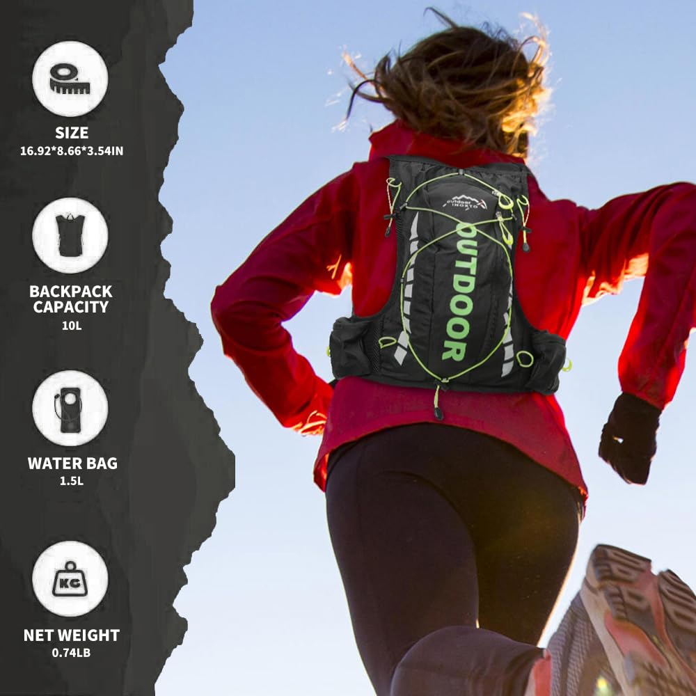 Mochila de hidratación IX INOXTO para correr, chaleco de hidratación con bolsa de agua de 1.5 L para hombres y mujeres, mochila de agua ligera para senderismo, ciclismo, escalada, camping