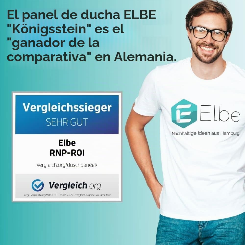 Elbe Panel de ducha sin grifo con 3 funciones, sistema de ducha de acero inoxidable cepillado 304 con 2 chorros de masaje, ducha de lluvia y ducha de mano, acabado negro mate, RNP-W04S