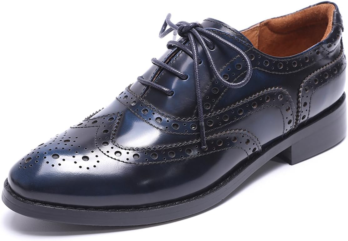 - Women's Leather Perforated Lace-up Oxfords Brogue Wingtip Shoes for Ladies Women