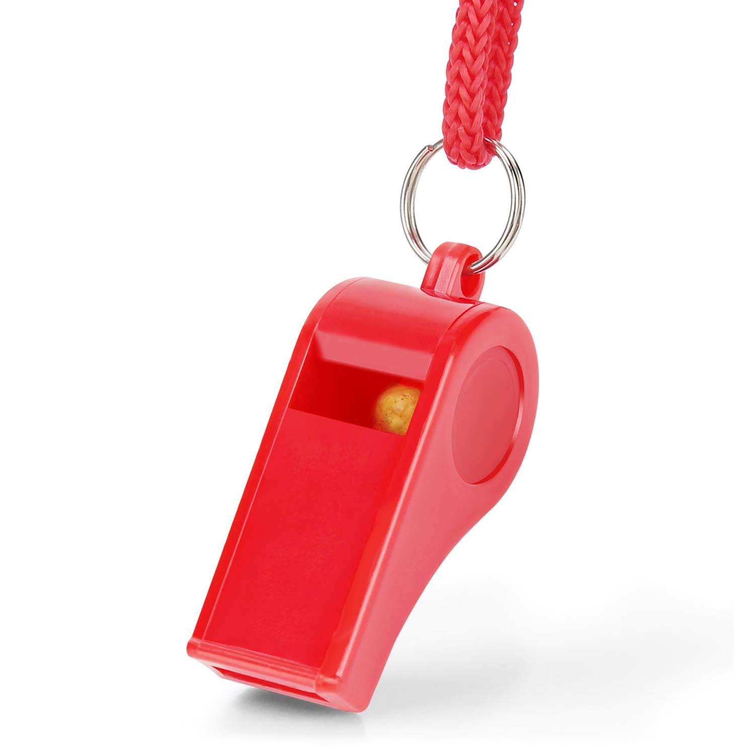 Fya 12 silbatos rojos de emergencia con cordón, silbatos de plástico súper fuertes a granel, perfectos para autodefensa, salvavidas y emergencias