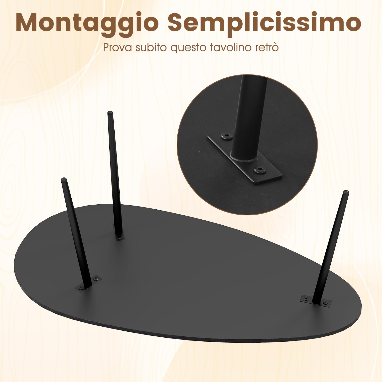 COSTWAY Tavolino da Salotto Ovale, Tavolino da Caffè con Struttura Metallica Robusta e Design Compatto, Tavolo Basso per Soggiorno, Ufficio e Lounge (Nero)