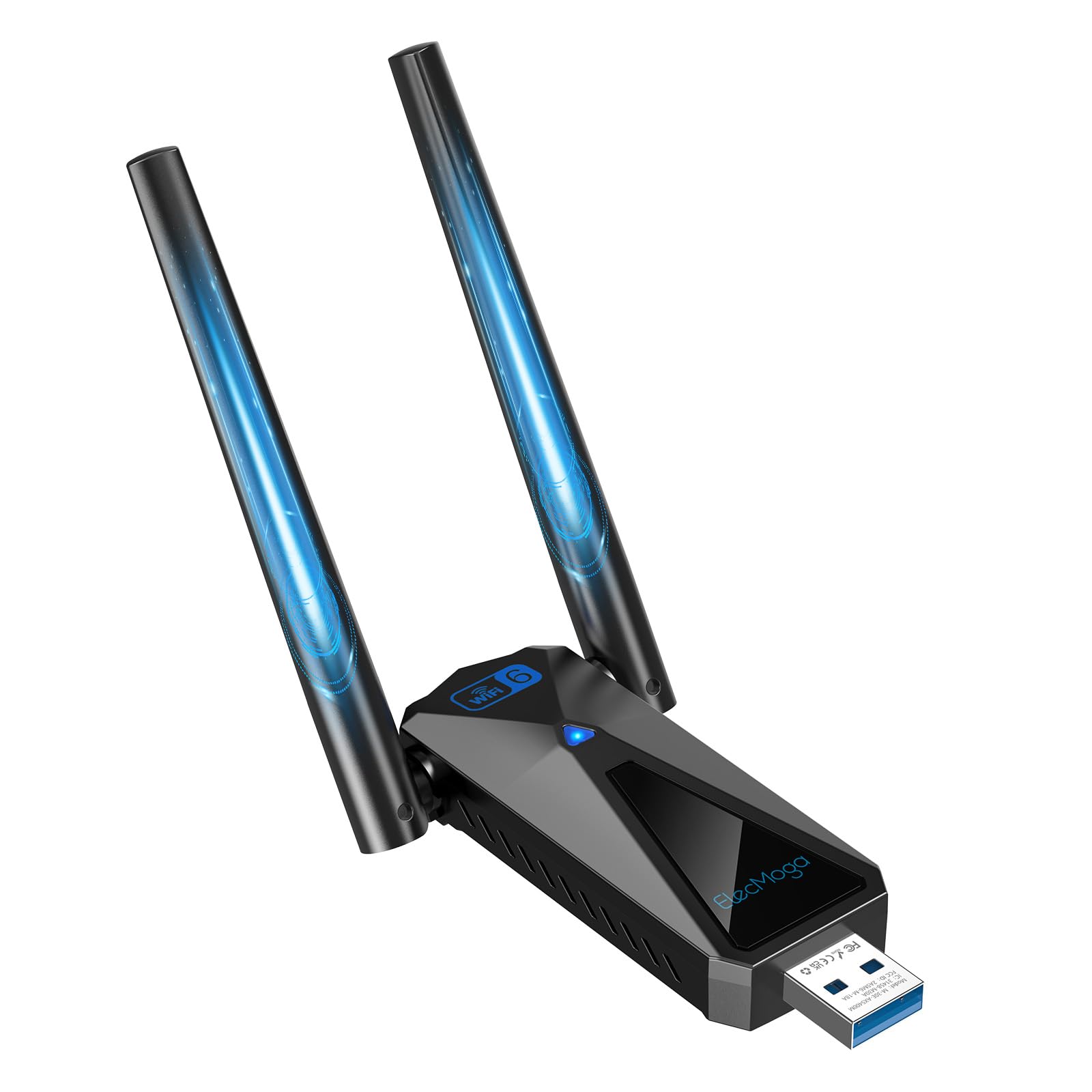 ElecMoga Chiavetta WiFi AX5400 USB Dual Band Adattatore USB WiFi 6, Antenna Dual 2dBi, 5400Mbps, Plug & Play per Windows 10/11, Desktop PC Fisso, Chiavetta WiFi USB 5GHz/2.4GHz/6GHz