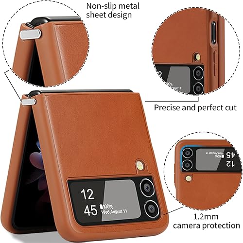 Miniatura 6 de KEZiHOME Samsung Galaxy Z Flip 4 Case, Samsung Z Flip 4 Genuine Leather Case, Slim Thin Shockproof Full-Body Protective Cover Phone Case Compatible