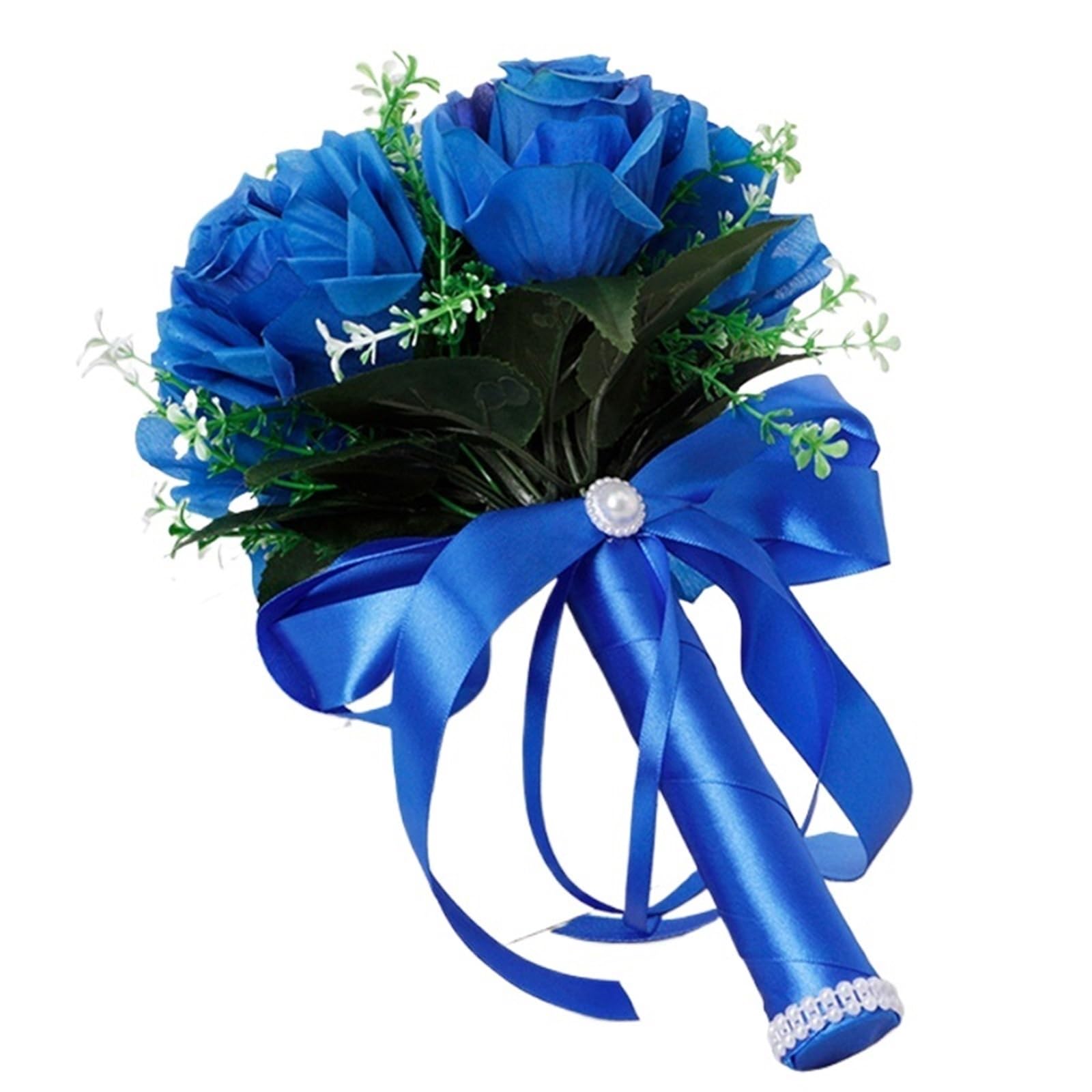 ZGCrumphant Artificial Wedding Bouquet Bridal Flower Bouquet Wedding Supplies Artificial Silk Rose Peony Orchid Bouquets(Blue)