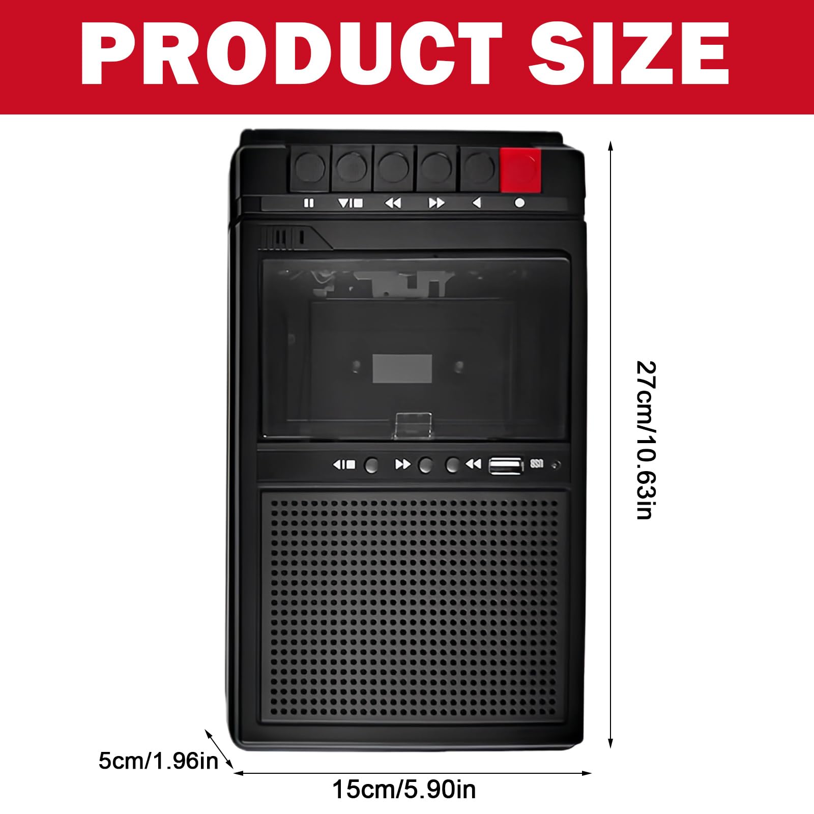 Reproductor de casete de audio Bluetooth, grabador, portátil con función de grabación, reproductor de cassette de audio que convierte a MP3 vía USB/SD/PC, reproductor de casete con mango retráctil