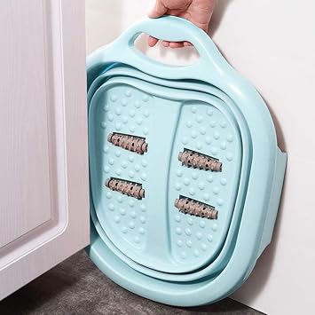 Collapsible Foot Bath Soak Tub with Feet Rollers, Portabale Pedicure Foot Spa Basin, Compact Travel Feet Soaking Tubs for Camping, Folding Foot Bath Bucket for Soaking,Blue