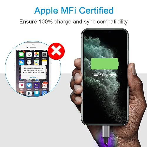 Cable de carga con luz LED para iPhone, certificado MFi de Apple, cable de carga rápida USB A a Lightning compatible con iPhone 13 Pro Max 12 Mini