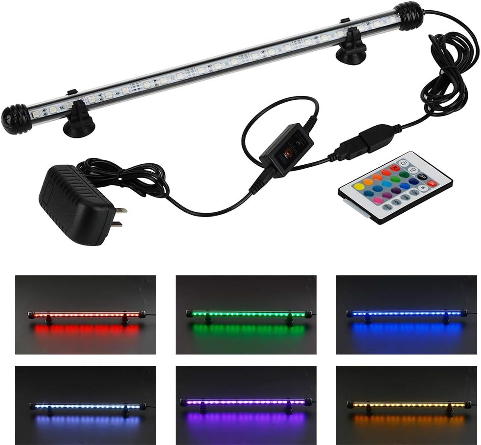 FINEIAM 15" Waterproof LED Aquarium Light,Multicolor Fish Tank Light with Wireless Remote Control Dimmable,16 RGB Colors Change、Brightness Adjustable Strip,Submersible Background Decorate tank lamp,7W