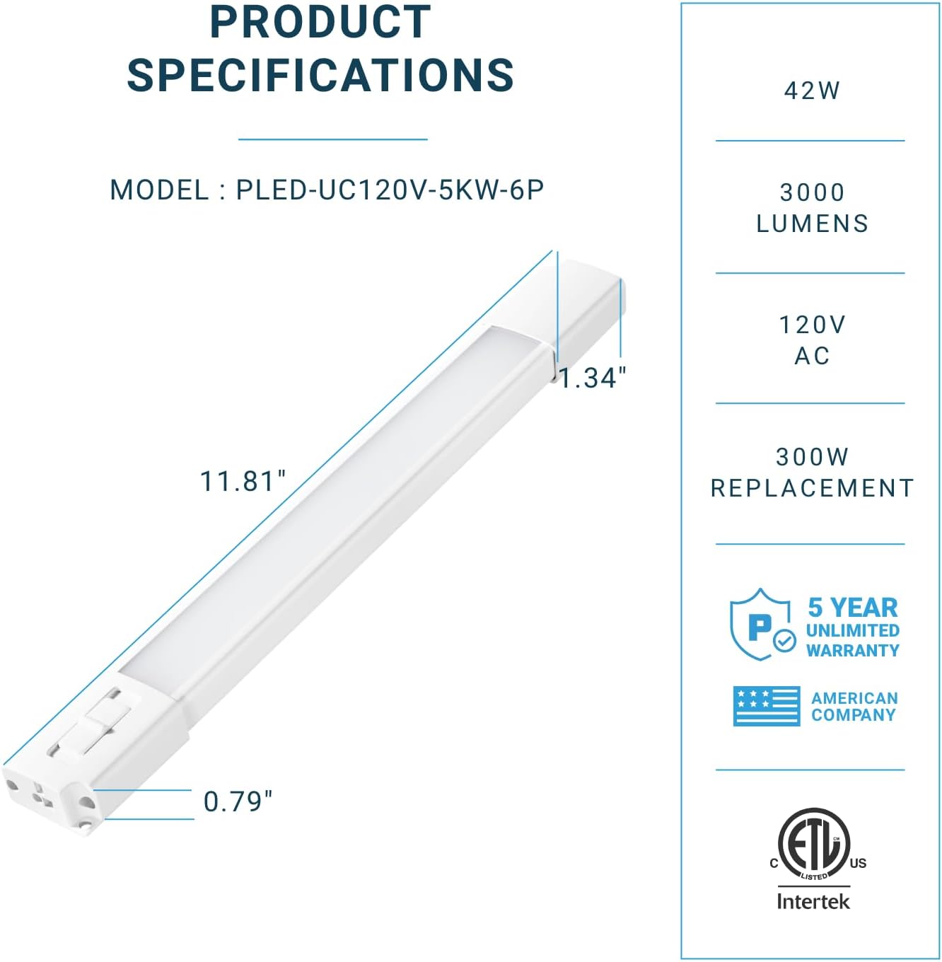 Parmida (6 Pack) LED Under Cabinet Lighting Kit, 12 Inch, 5CCT Color Selectable, 42W, Linkable Light Bar for Kitchen Counter Closet Shelf, Plug-In, On/Off Switch, Dimmable Damp Location Rated 120V ETL