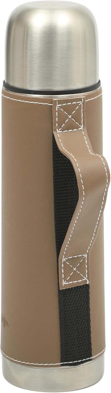 Mr. Coffee Leatherette 23 oz Stainless Steel Thermal Bottle – Double Wall Insulated Flask with Faux Leather Sleeve & Carry Handle, Brown – Leak-Proof Hot & Cold Drink Travel Mug - Image 7