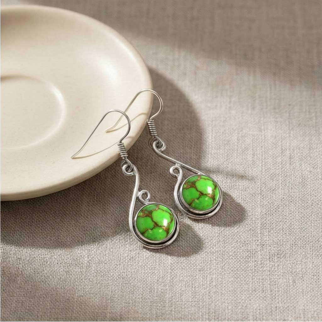 Handmade 925 Sterling Silver Overlay Drop Dangle Earring Natural Gemstone Carnelian, Crystal, Moonstone, Turquoise Round Boho Jewelry For Women