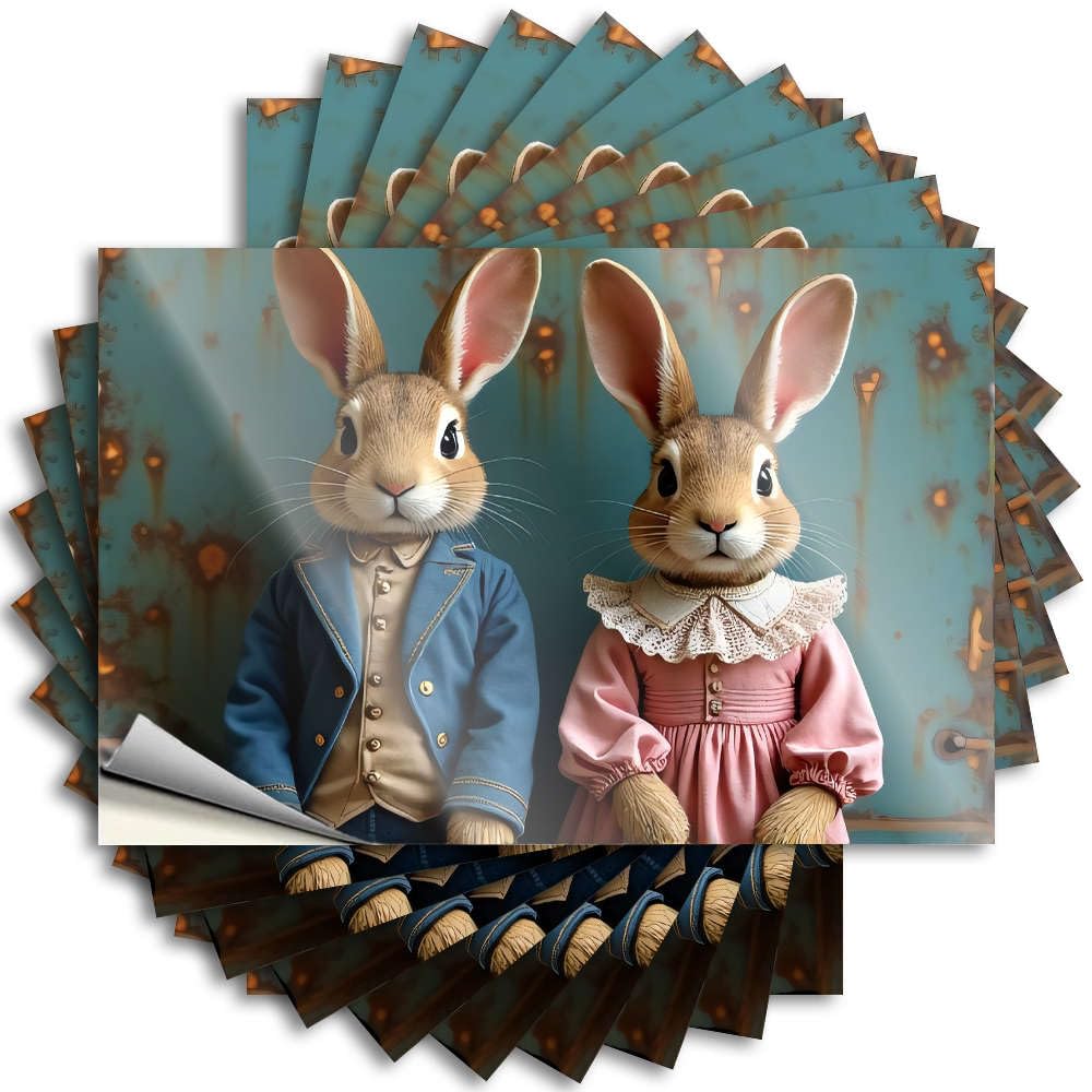 Rabbits Dressed in Vintage Clothing. Upgrades Love - Tattoos Cover Waterproof Decal(12X18CM)