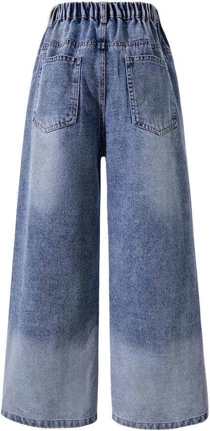 Nivne Tco Tween Boys Wide-Leg Jeans Casual Blue Trousers Zipper Fly Baggy Denim Pants with Pockets Kids Cool Clothes - Image 2