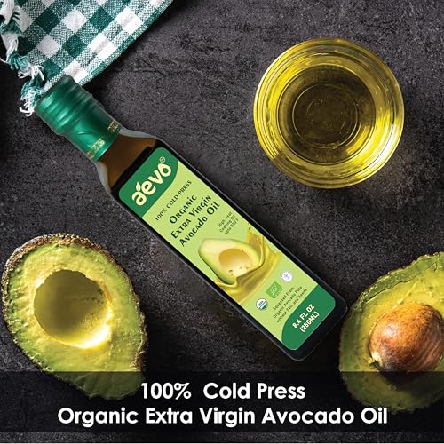 Image of AEVO Organic Extra Virgin Avocado Oil - Unrefined & Cold Pressed Cooking Oil for Frying, Grilling, Roasting & Baking with Monounsaturated Fats, Vitamin E & Omega-9-250ml Bottle