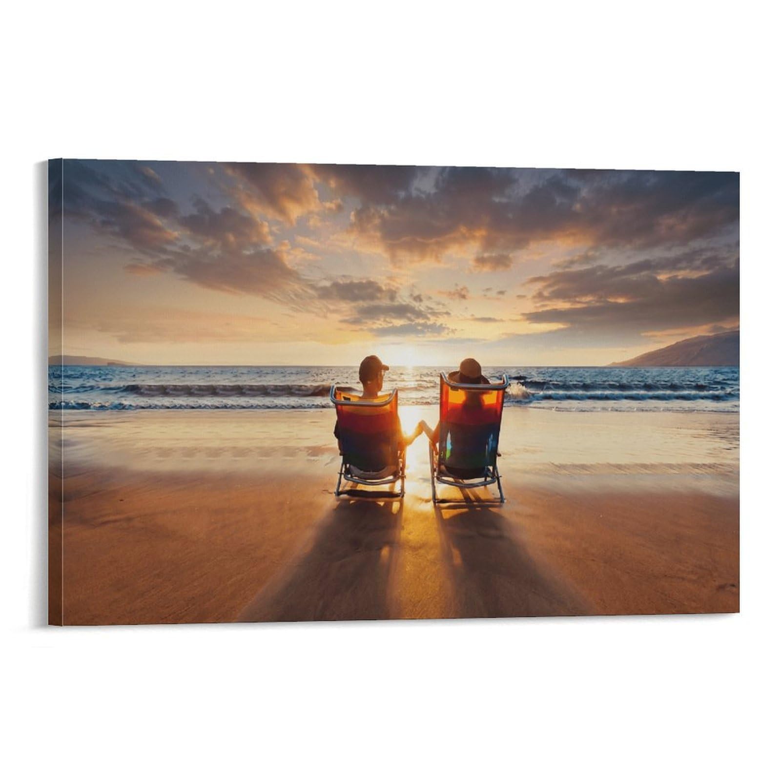XPASHIQWC Sunset Sea Wall Decor Poster Beach Lounge Chairs Giclee Canvas Prints Modern Wall Art Picture Wall Hanging for Bedroom Living Room Decor 20x30inch(50x75cm)