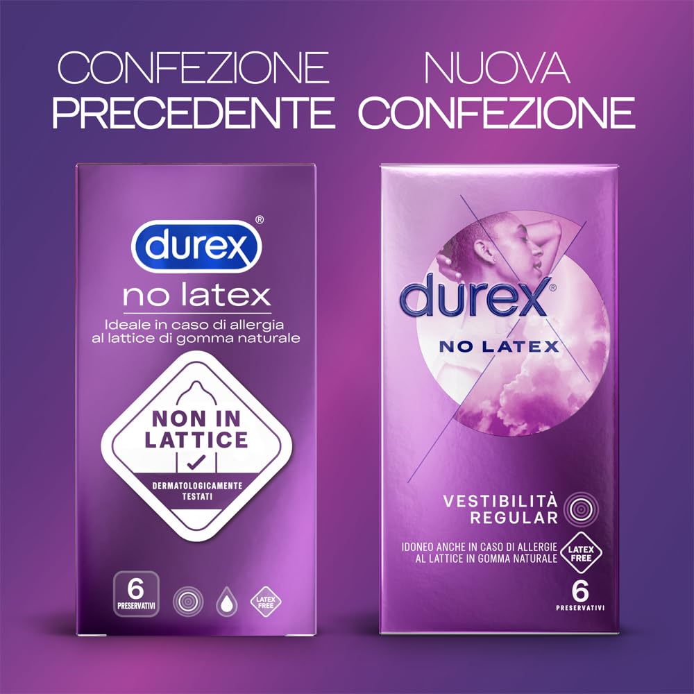 Durex No Latex, Preservativi Senza Lattice, 96 Preservativi, 16 confezioni da 6 Profilattici