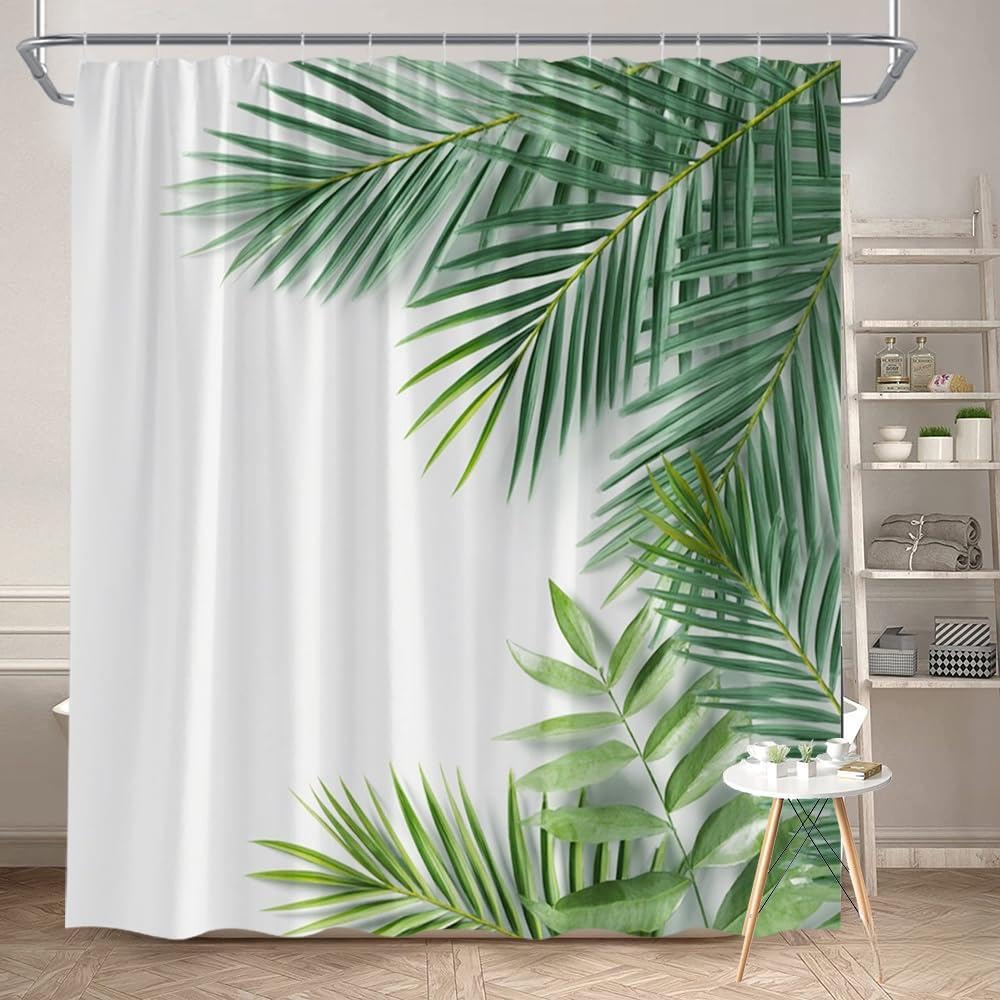 Glwdmb J-14 1 Piece 120X180cm Tropical Palm Printed Shower Curtain With Hook, Polyester, For Windows And Walls, Bathtub, Bathroom, Machine Washable, All Season Universal