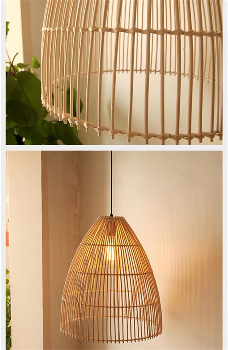 Large Rustic Light 15.7 inch Fixture Bamboo Cage Lighting-Light Adjustable Basket Shade Handmade Island Lights E26 for Kitchen Farmhouse Dining Room Living Room/35Cm