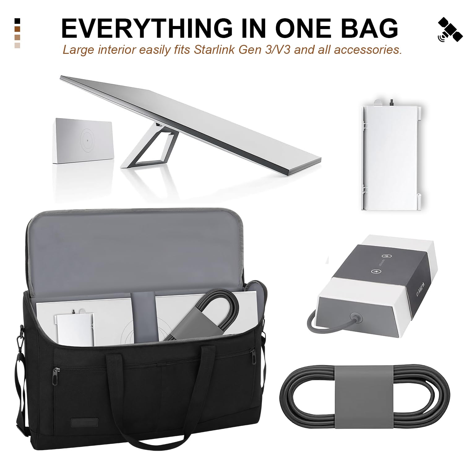 Starlink - Custodia da viaggio per la terza generazione, impermeabile, con grande tasca e imbottitura spessa per accessori per parabole satellitari, organizer portatile per campeggio, uso