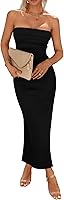 PRETTYGARDEN Women's Strapless Ribbed Bodycon Maxi Tube Dress with Side Slit - Summer Party Cocktail Wedding Guest Dress