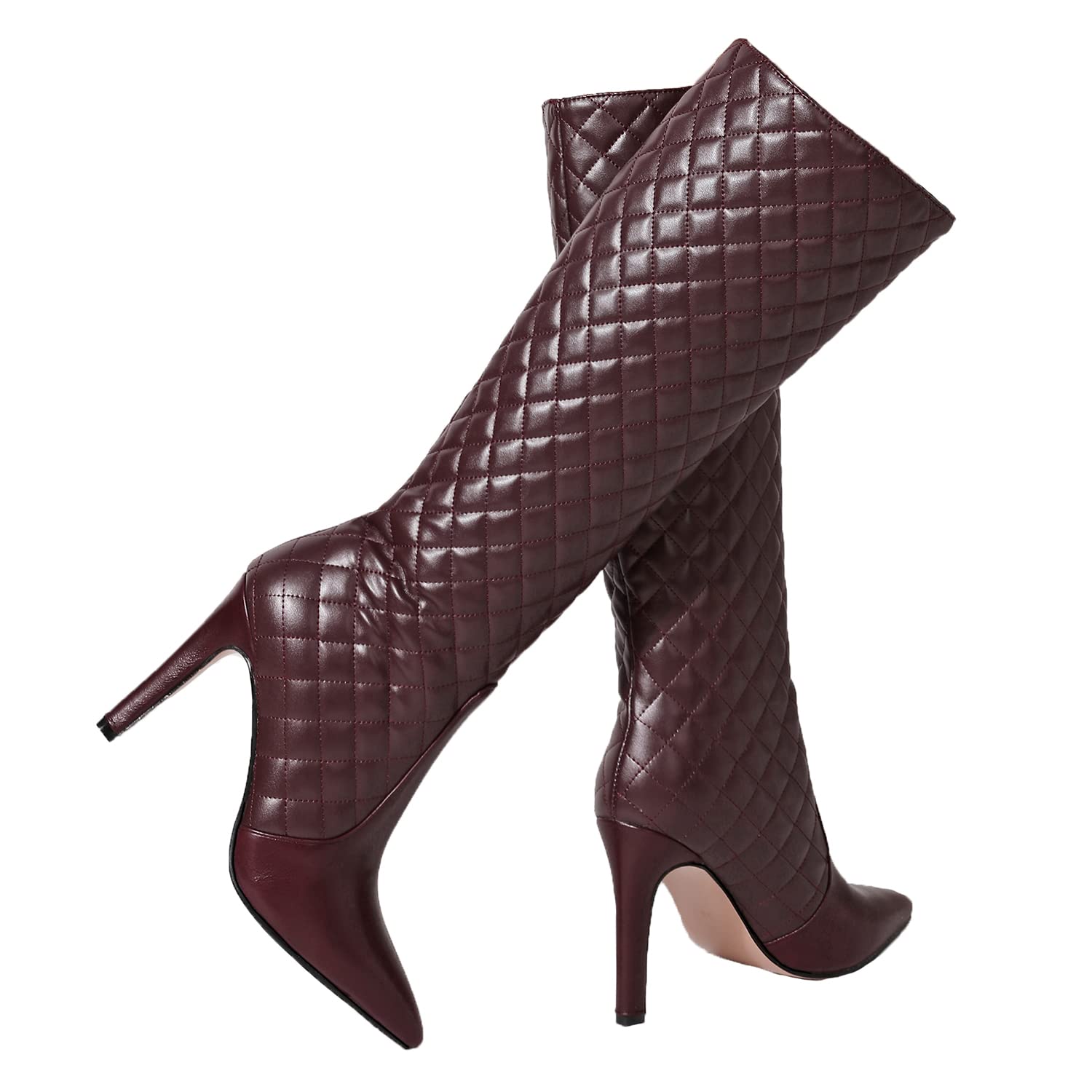 LEHOOR Women Knee High Stiletto Heel Boots Pointed Closed Toe Slip On High Heeled Dress Shoes Sexy Trendy