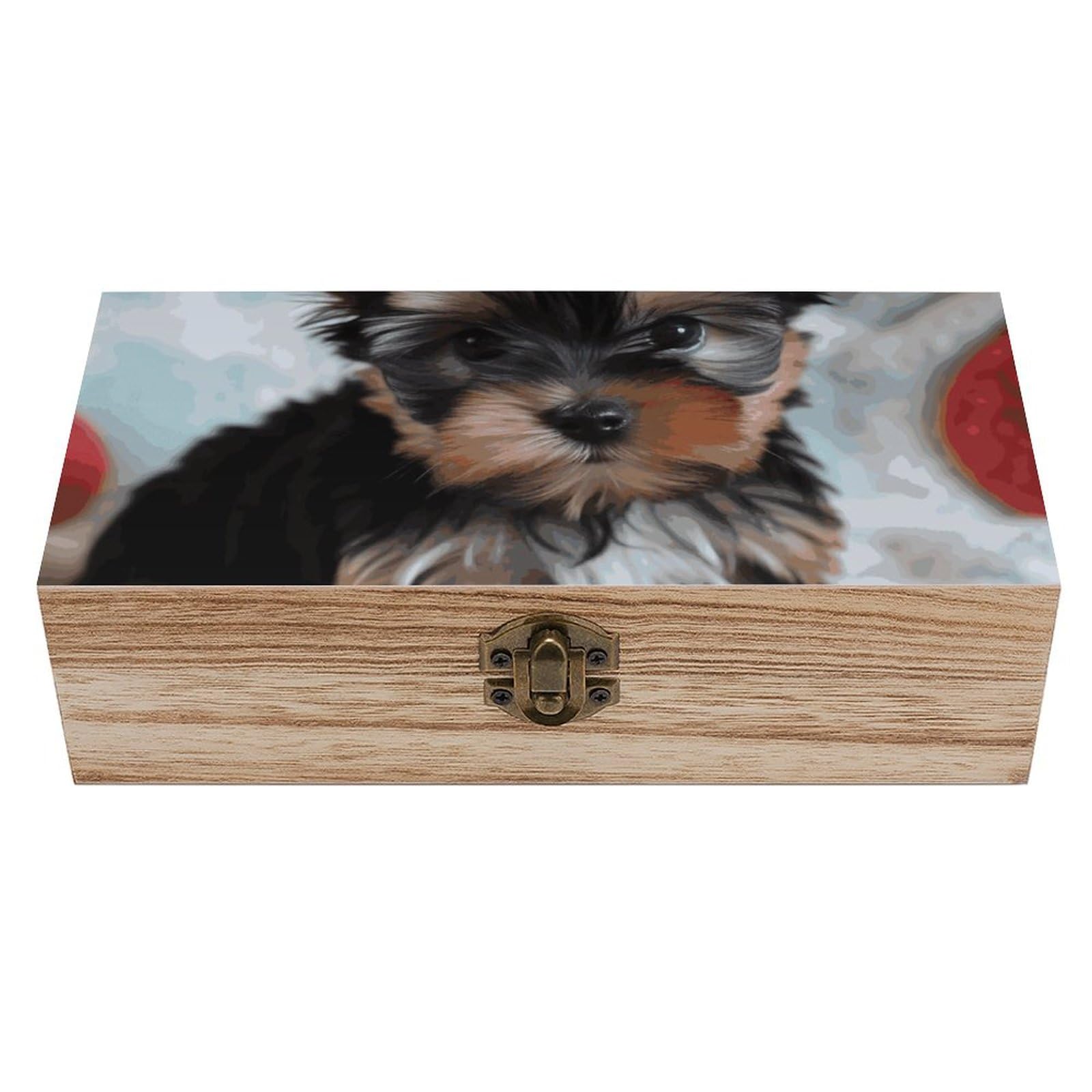 Boîte en bois Yorkshire Puppy boîte de rangement artisanat souvenir précieux
