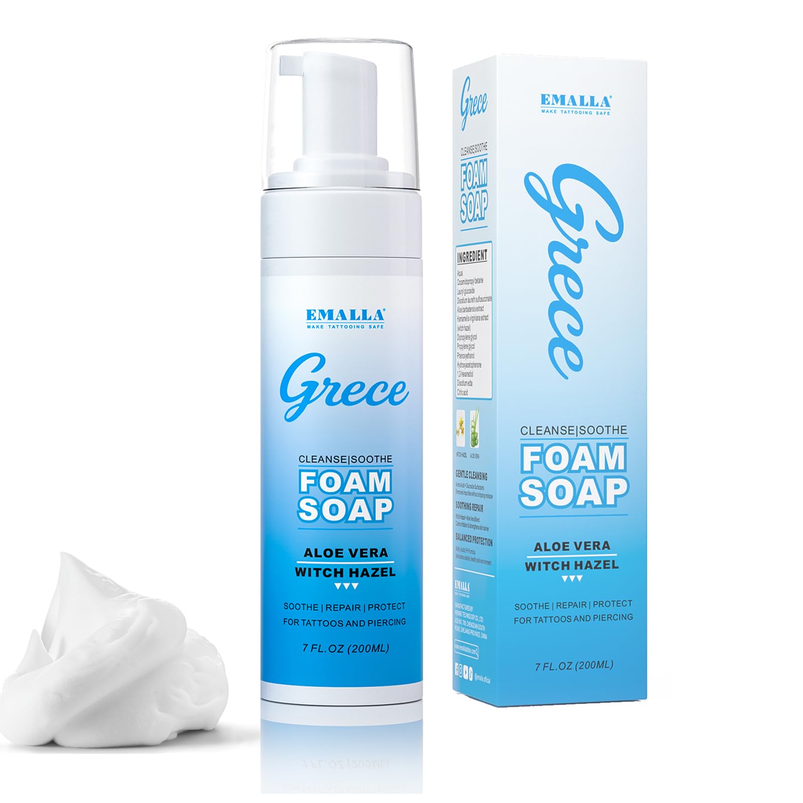 Schiuma detergente per tatuaggi, 200 ml, schiuma detergente delicata per nuovi tatuaggi, lenitivo e idratante, per la cura del tatuaggio, fresca