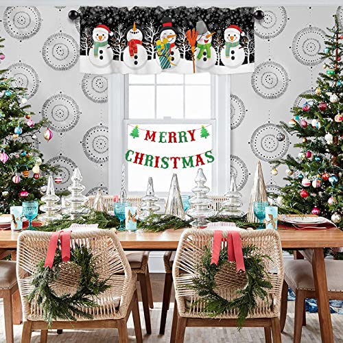 Wohnkutu Christmas Snowman Curtain Valances For Windows Treatment Decor, Xmas Tree Winter Snowflake Short Curtain Rod Pocket Valance For Kitchen, Living Room, Cafe, 54" W X 18" L, 1 Panel, Black #TOP2