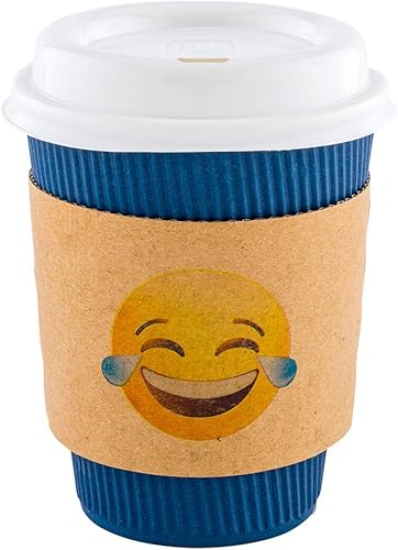 Restaurantware Fundas para tazas de café Restpresso de 5.1 x 2.8 pulgadas, 50 fundas corrugadas para tazas calientes - Emoji de llanto-risa,