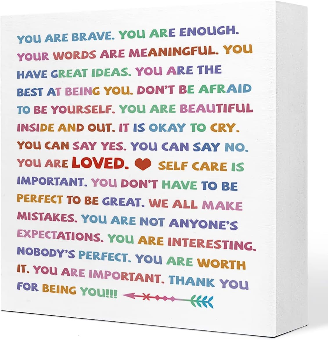 Inspirational Box Sign 7x7 Inch Rainbow Affirmation Wooden Decor