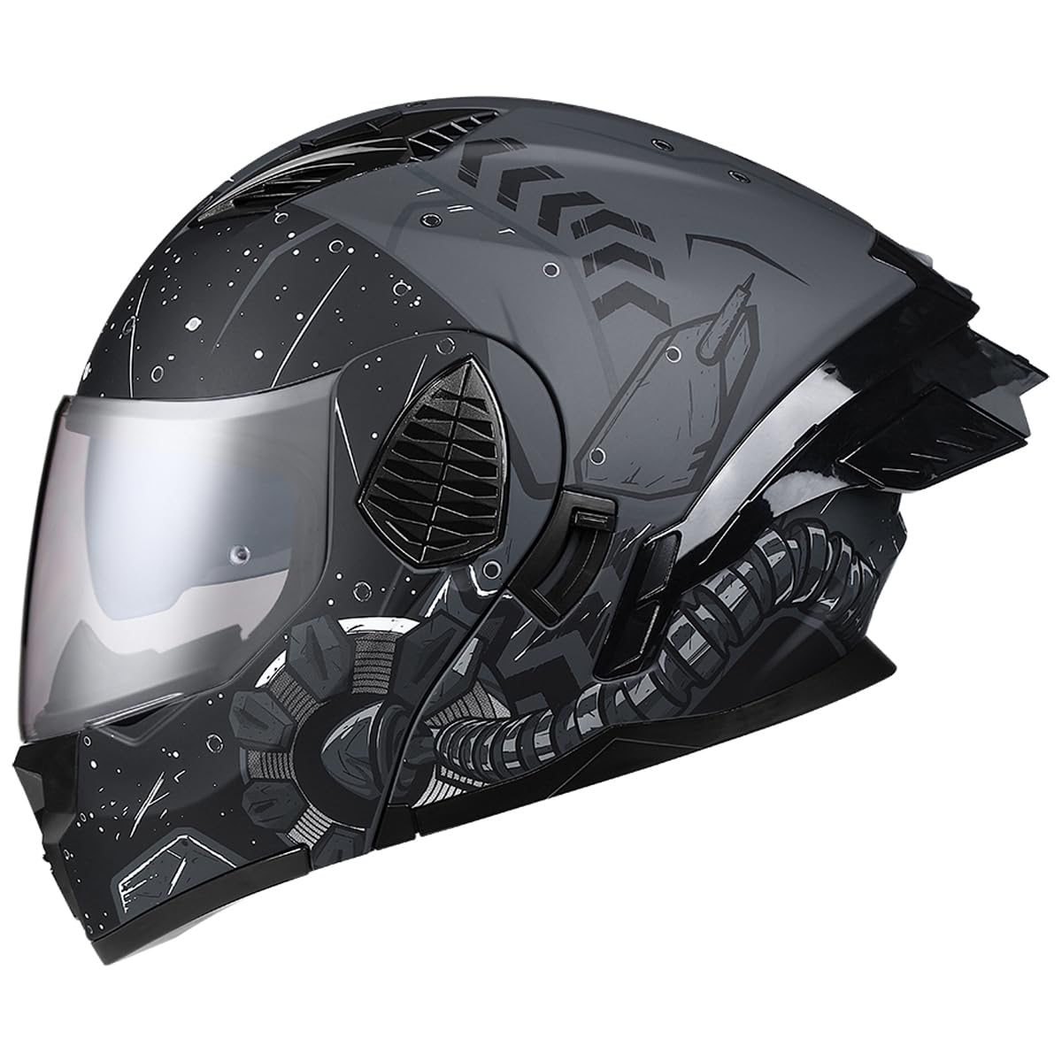 Woljay Motorcycle Full Face Flip Up Helmet Dual Visor Integrated Motorbike for Adults Men Women Street Racing Moped DOT Approved (Silver Transparent Visor,One Size) — view 5