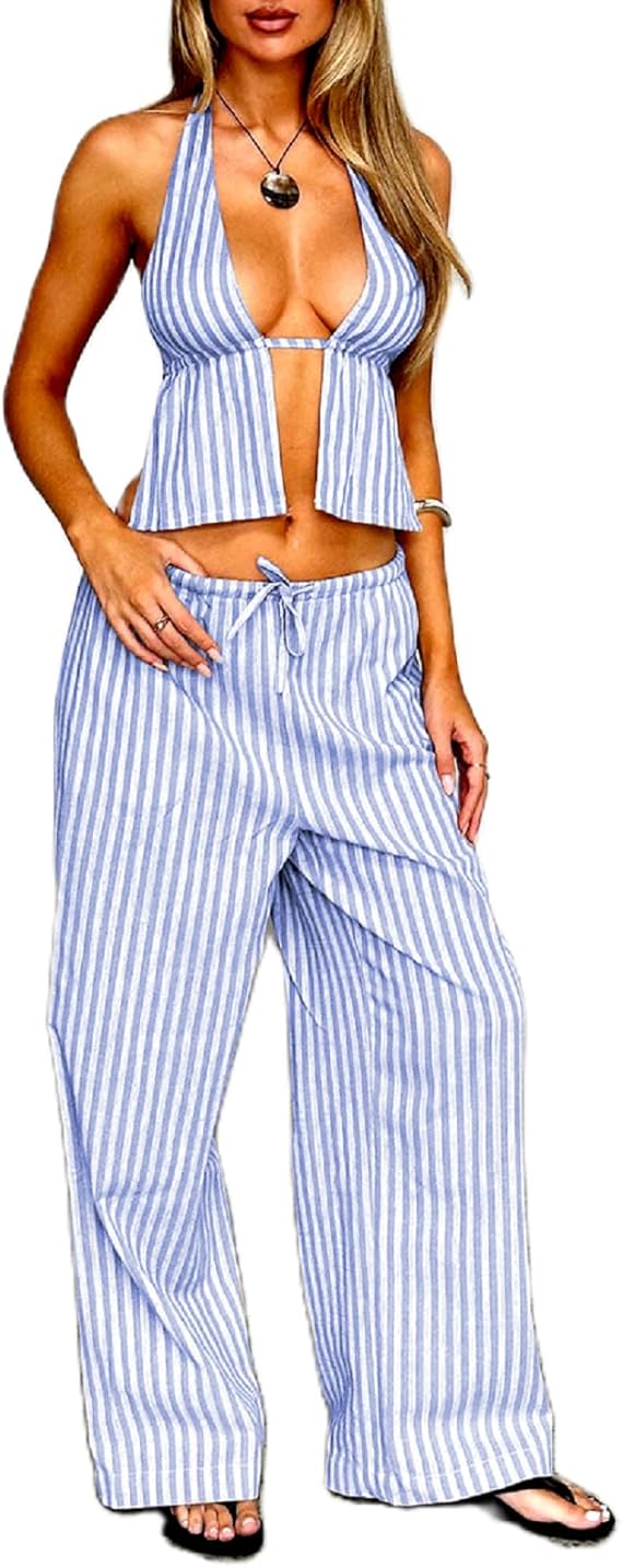 【mnem】Elne Halter Two Piece Set-Up Amazon.com: TUWIXIUW Women 2 Piece Outfits Tie Backless Crop