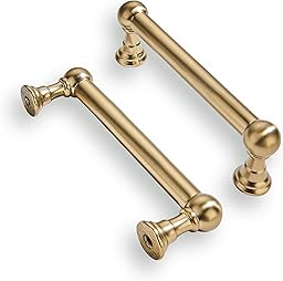khtumeware 10 Pack 3 Inch Hole Center Brushed Brass Cabinet Pulls Heavy Duty Solid Warm Brass Cabinet Handles cabinets Dressers Kitchens Handles Bathroom cabinets