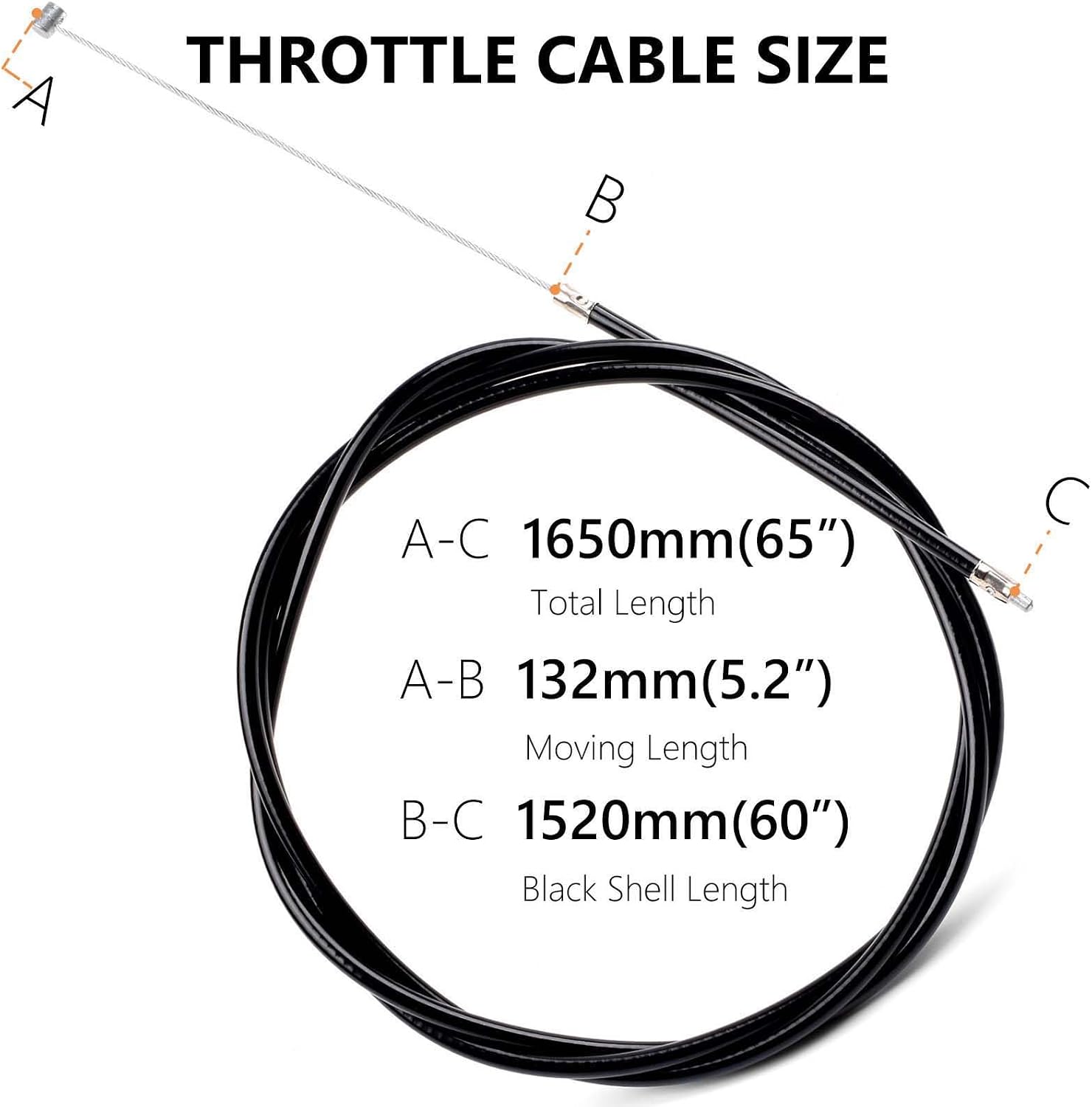 65 inch Universal Throttle Cable 60 inch Black Shell Length for Mini Bike Go Kart Cart Go-Cart ATV Cycle