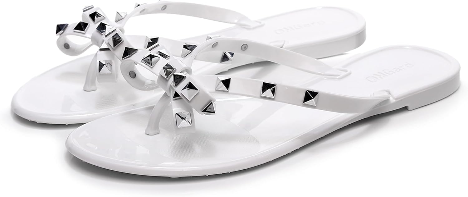 Studded Jelly Shoes for Womens Bow Flip Flops Jellies Sandals Flat Black... - Picture 84 of 174