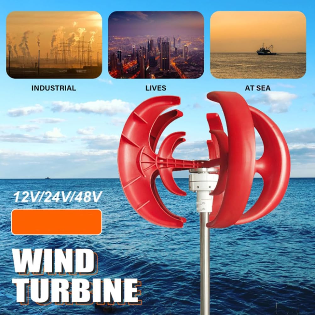 Rosso,220V, Generatore di Turbine eoliche da 12000 W 5 Pale 12V 24V 48V 220V Kit generatore di Turbine eoliche ad ASSE Verticale per ibridi Domestici Uso dell'illuminazione Stradale Rosso
