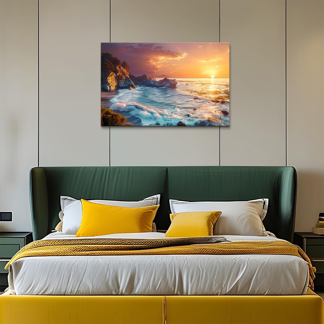 Sunset Sea Wall Art Nature Scenery Painting Canvas Paintings Seascape Poster Beach Pictures Wall Decor for Living Room Bedroom Office Decoration 24x36inch