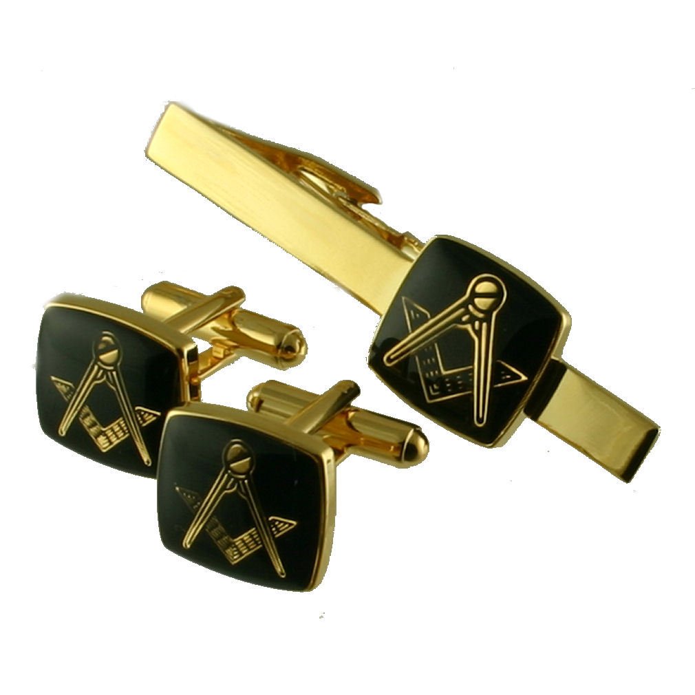 Select Gifts Gold Masonic Gift Set~Matching Freemason Tie Clip With Cufflinks