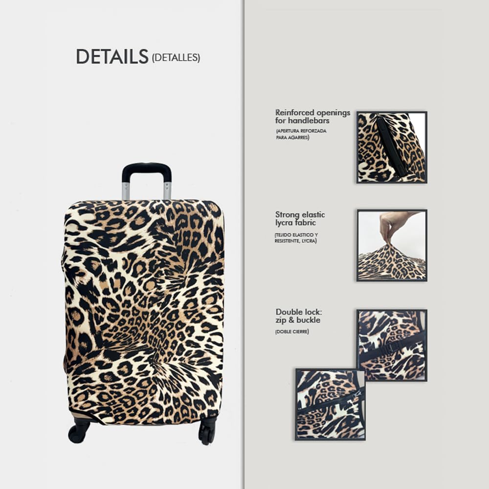 Elastisch Kofferhülle, Reisegepäck. Kofferschutzhülle Futter für Koffer. Spaß und originelle Designs. Beschichtung zum Schutz vor Kratzern und Flecken. Größe: Large (L), Farbe: Leopard