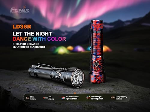 Miniatura 2 de Fenix LD36R Linterna recargable de 3600 lúmenes, carga rápida USB-C con 6 preajustes RGB y salida de color continuamente ajustable (negro)