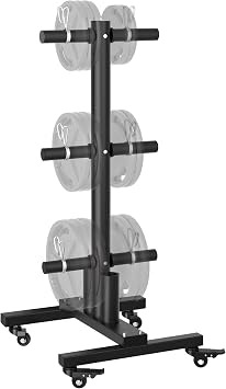 TRUSOON Movable Weight Plate Rack, Heavy Duty Olympic Plate Rack for 1 or 2-Inch Plates with 2 Barbell Holders, Bumper Plate Storage with Locking Wheels for Garage, Home Gym