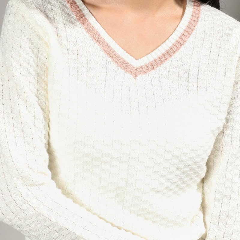 Image of PINACOLADA Women's Geometric-Textured Pullover Sweater for Casual Wear | Crew Neck | Long Sleeves | Pull On Closure | Sweater Crafted with Comfort Fit for Everyday Wear