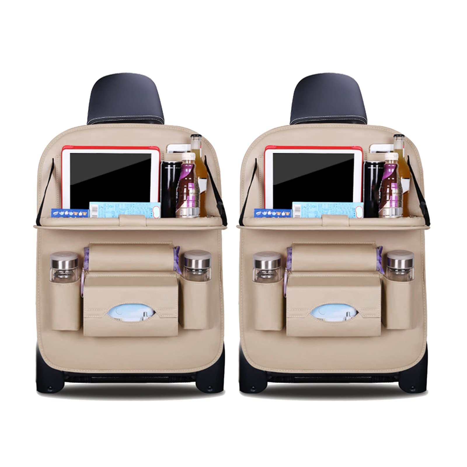 Ergocar Organizer na tylne siedzenie samochodu, luksusowa, skóra PU, ze składanym uchwytem na tablet, organizer do przechowywania samochodu, wielofunkcyjny ochraniacz na tylne siedzenie na długą
