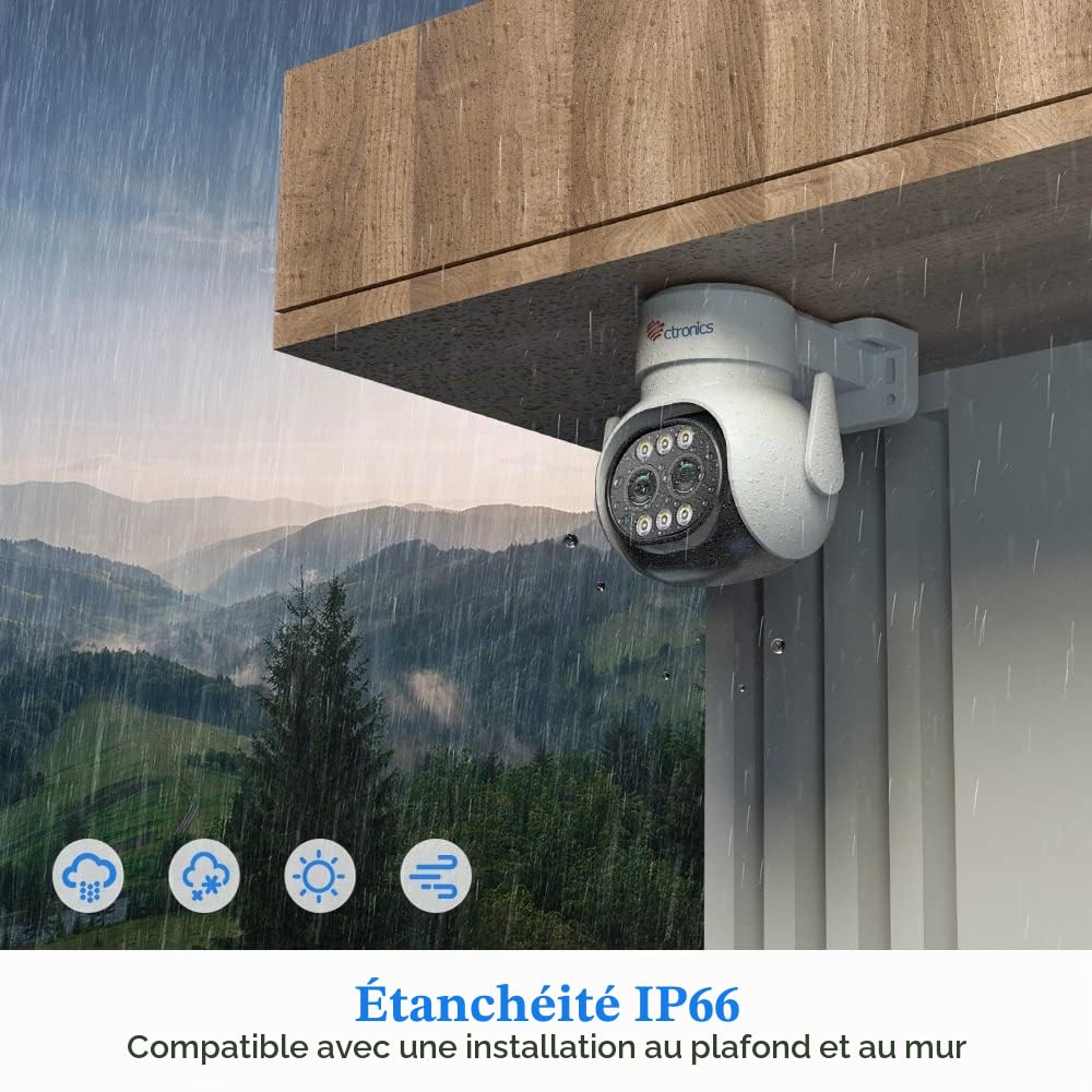 Ctronics 6X Zoom Hybride Caméra Surveillance WiFi Extérieure avec Suivi-Auto-Zoom, PTZ IP Caméra WiFi avec Double Objecti Détection Humaine Vision Nocturne Couleur Audio Bidirectionnel PC (1, Blanc)