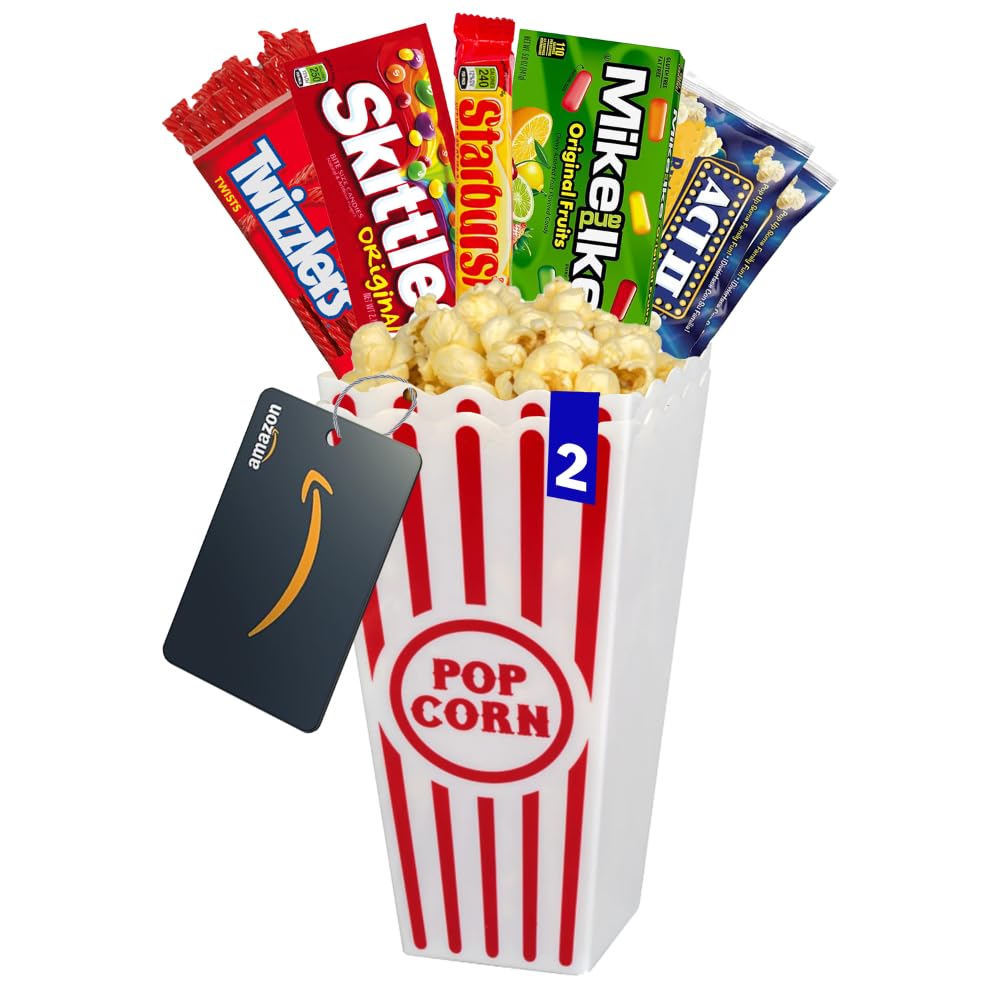 Movie Night Popcorn and Candy Gift Basket Plus 1 Movie Night Rentals - Perfect for a Cozy and Fun Evening at Home or the Theater with Family and
