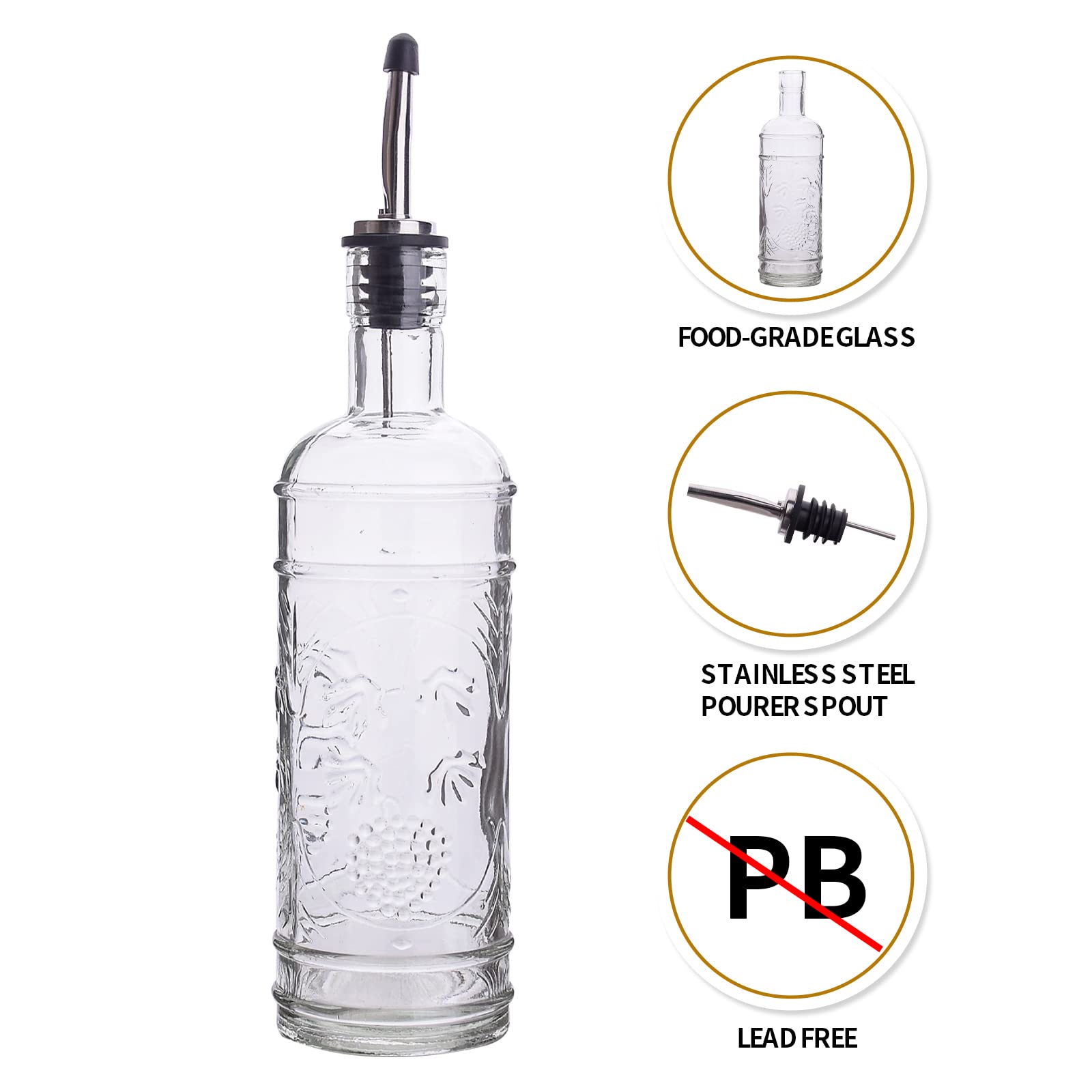 eleganttime Juego de 2 dispensadores de aceite y vinagre de vidrio de 16 onzas, botella dispensadora de aceite de oliva superior a prueba de fugas, fuerte con corcho para cocinar en la cocina, con