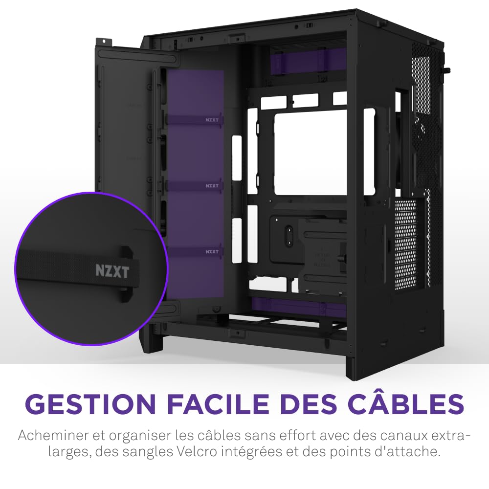 NZXT H9 Flow (2025) – Grand boîtier PC ATX Mid-Tower à Double Chambre pour Flux d'air – Inclut 3 Ventilateurs de 140 mm et 1 Ventilateur de 120 mm – Support de radiateur de 420 mm – Noir