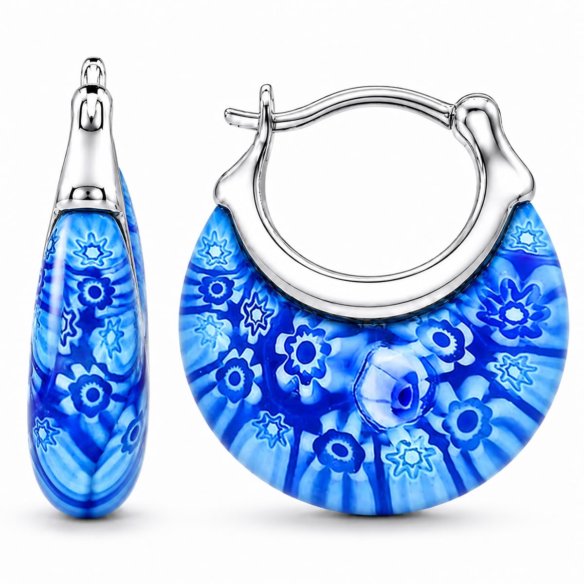 Shop LC Murano Style Millefiori Glass Hoop Earrings for Women