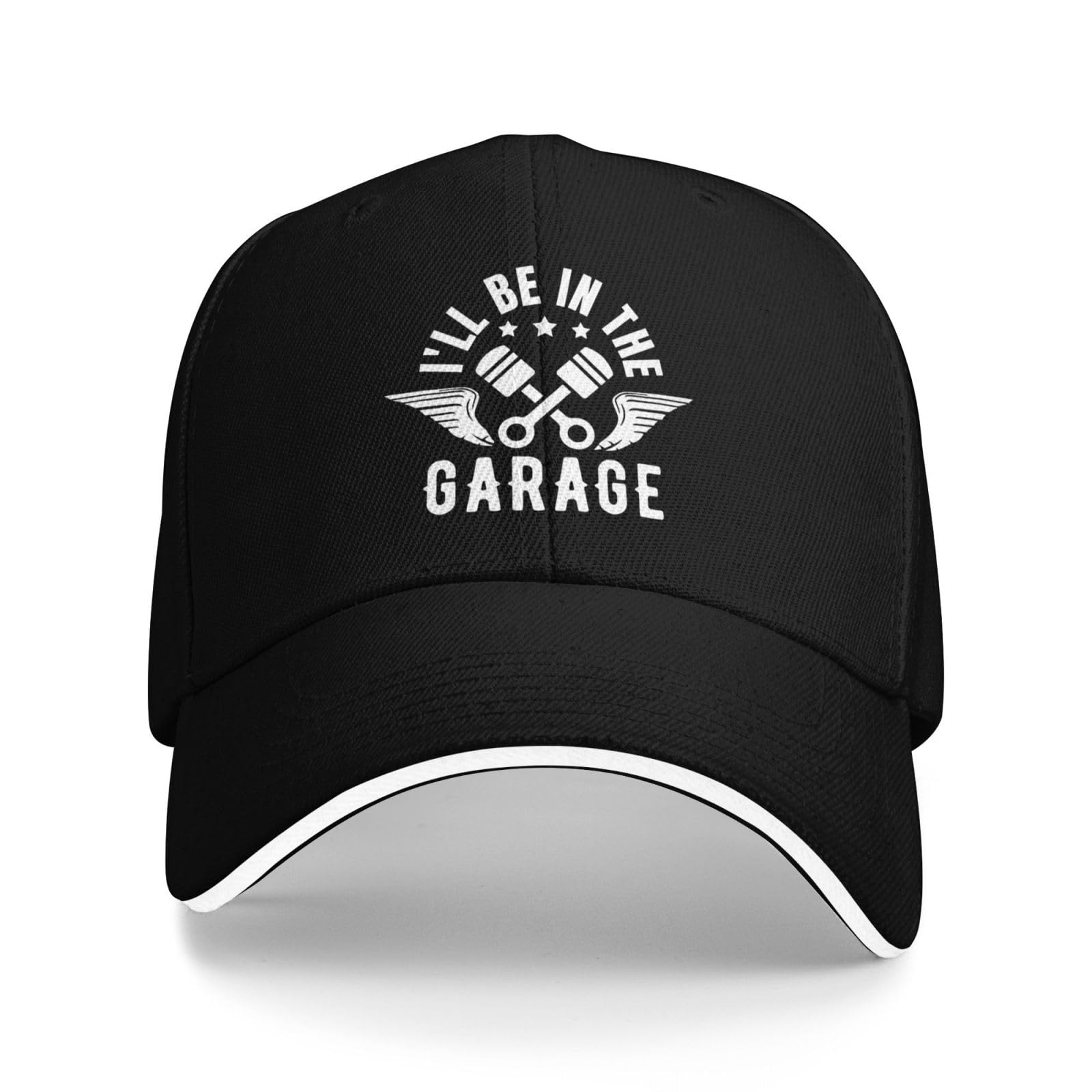 Melbrakin I'll Be in The Garage Hats Sandwich Cap Adjustable Casquette Dad Hat Unisex Classic Baseball Caps Black